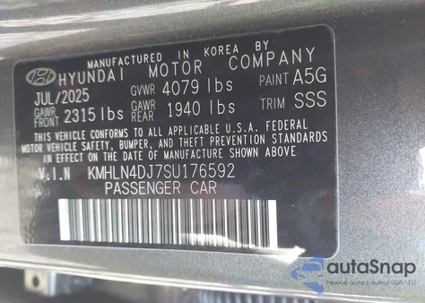 2025 Hyundai Elantra Hybrid Limited из США, поврежденный, VIN KMHLN4DJ7SU176592